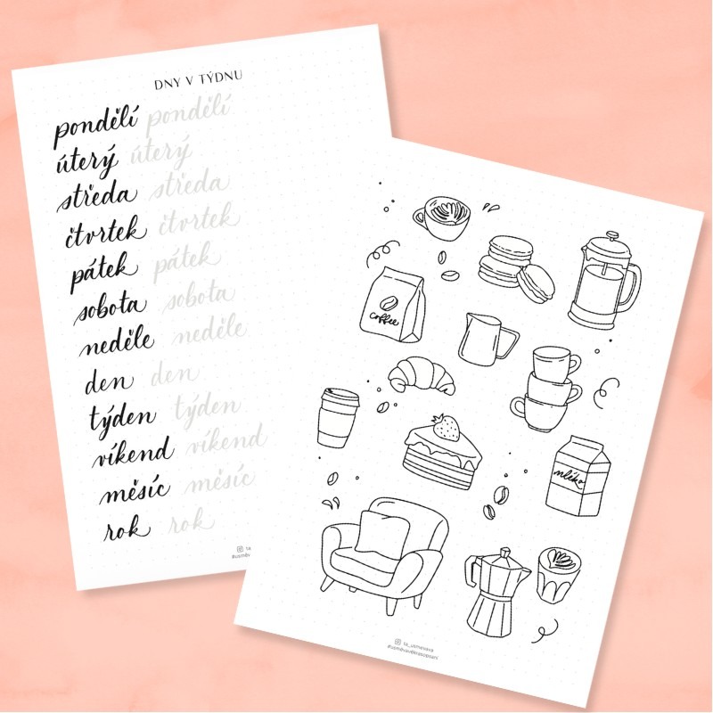 Hlavní stránka 5 Kaligrafické šablony - Bullet journal